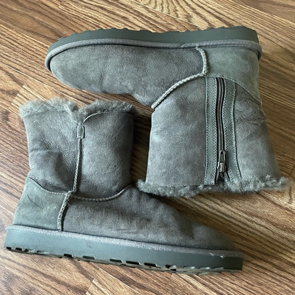 Kirkland Signature Shoes - KS Shearling Suede Short Boots Fur Lined Gray 9 Zipper
